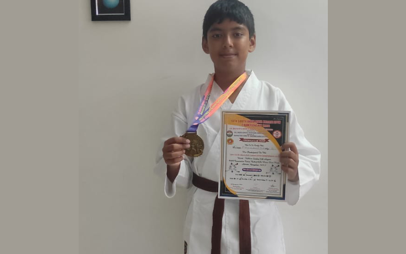 Deekshith MR of grade 8C has secured a "Gold Medal" and a certificate from "South India Open Karate Championship 2024