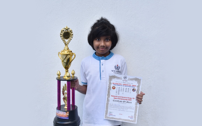 Diya Manoj of Grade 3E has secured third place in Kata and Kumite competition in the National Level Karate and Kung-Fu Open Championship