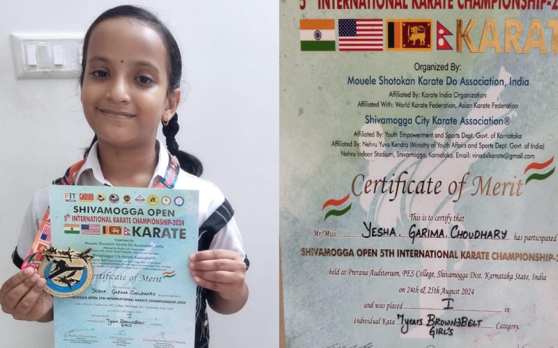 Yesha Choudhary of grade 2C won a Gold medal in individual kata Cateogry in the 5th International Open  Karate Championship 2024