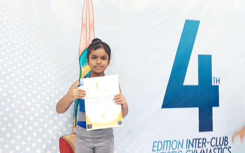 Aleesha Sheetal, a 2nd grader from class 2E, secured the 2nd place and won a Silver medal in the Under-8 Gymnastics