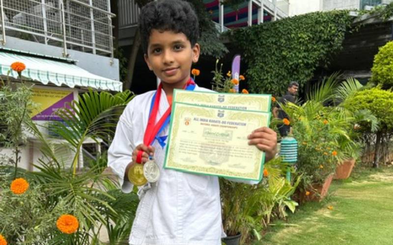 Chirag Jagadish of Grade 4A achieved remarkable success at the National Karnataka State Karate Championship