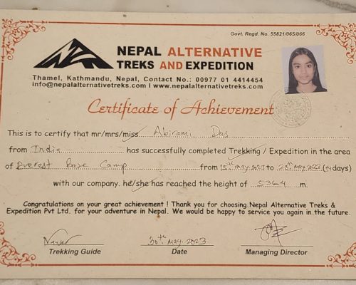 Abirami_EBC Trek Certificate